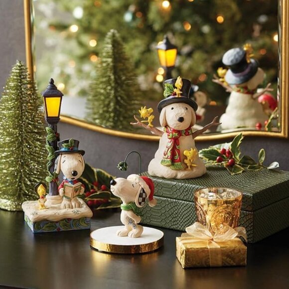 Peanuts by Jim Shore Snoopy and Woodstock Caroling by Lamp Post Lit Figurine NEW - Picture 7 of 8